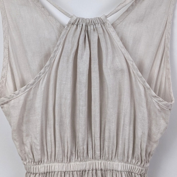 Terzo Millennio Linen Midi Dress V-Neck Elastic Tie Waist Convertible Back Tan - Picture 4 of 8